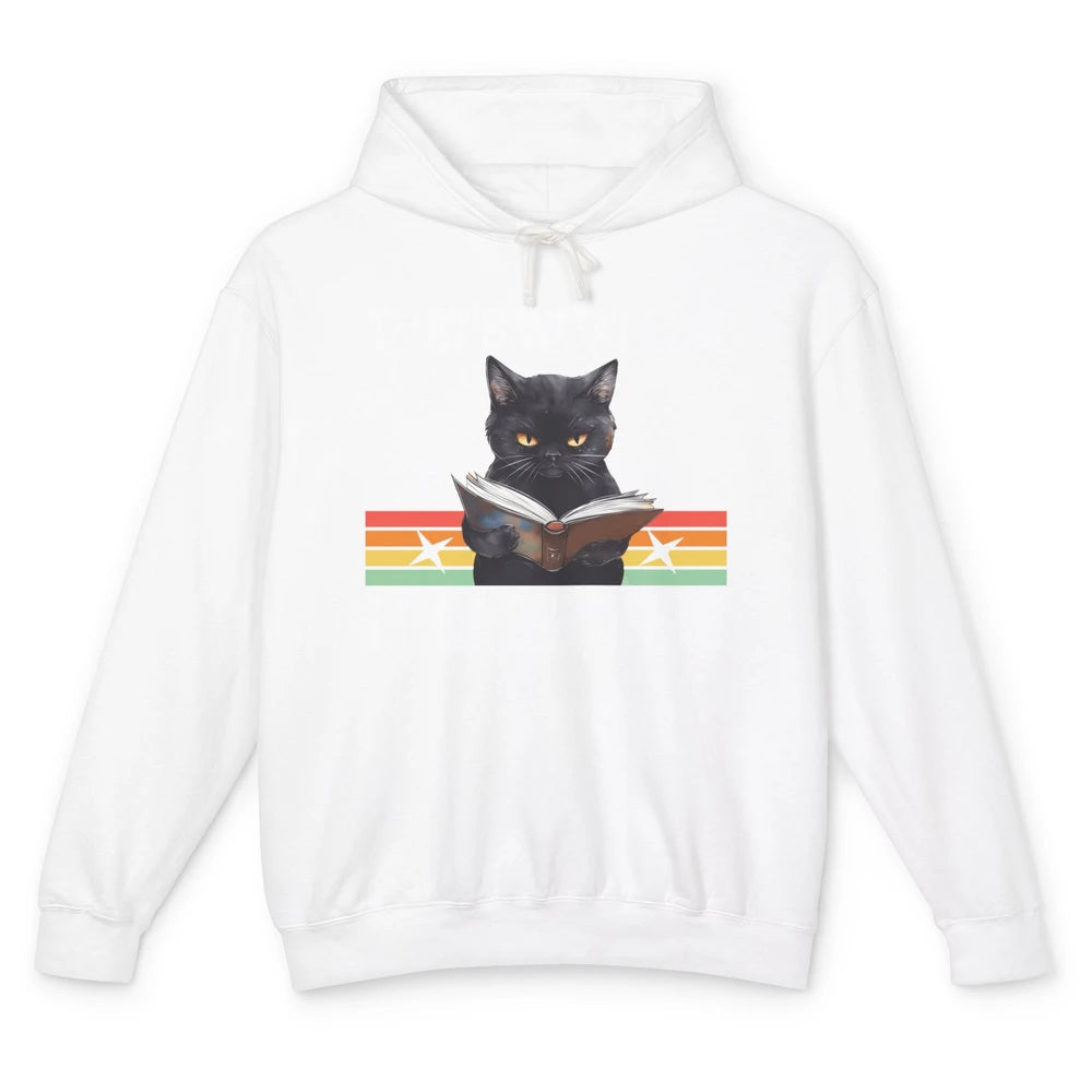 Retro Cat Books The Reader Black Cat Reading Books Bookish Bookworm Kitten Unisex Lightweight Hoodie