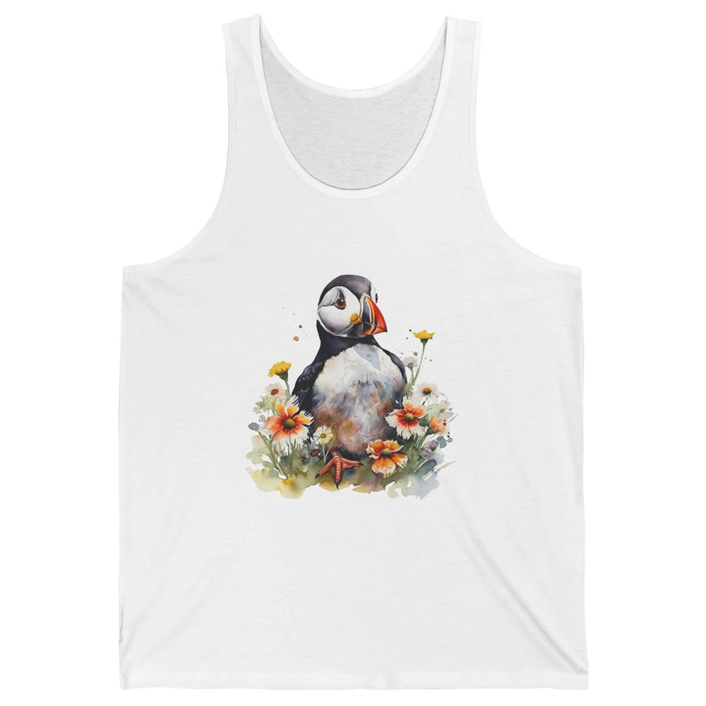 Funny Watercolor Penguin Colorful Wildflowers Field Animal Unisex Jersey Tank