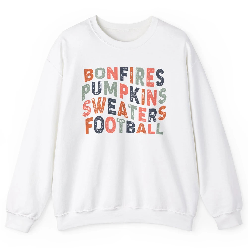 Retro Fall Bonfires Pumpkins Swaeaters Football Thanksgiving Unisex Crewneck Sweatshirt