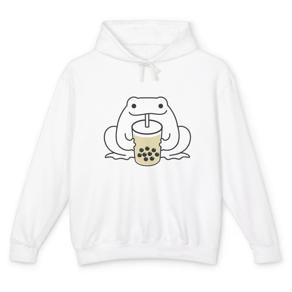 Funny Frog Drinking Boba Bubble Milk Tea Holiday Frog Kawaii Unisex Lightweight Hoodie