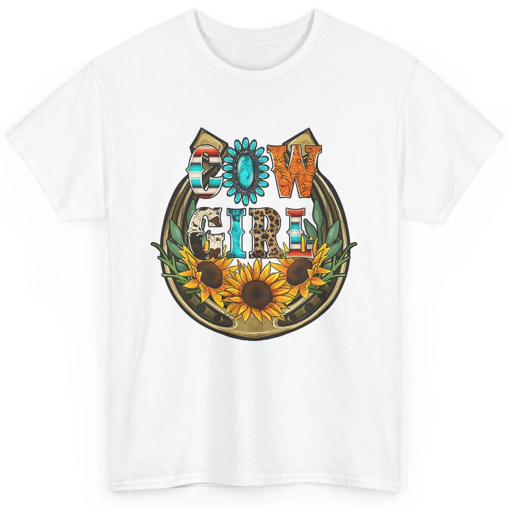 Western Country Sunflowers Retro Cowhide Serape Horseshoe Classic Unisex T-Shirt