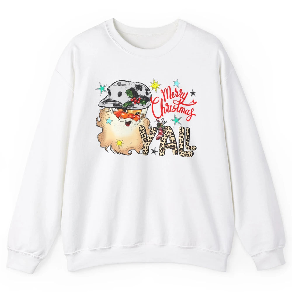 Santa Claus Merry Christmas Y'all Western Country Cowboy Unisex Crewneck Sweatshirt