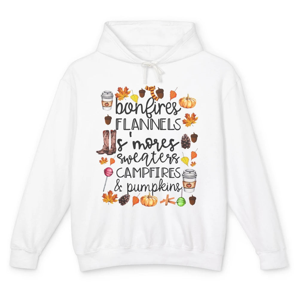 Fall Stuff Pumpkins Falling Leaves Campfire Halloween Autumn Unisex Lightweight Hoodie