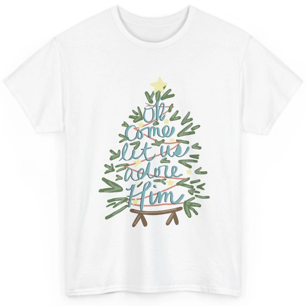 Retro Christmas Tree Oh Come Let Us Adore Him Groovy Xmas Classic Unisex T-Shirt