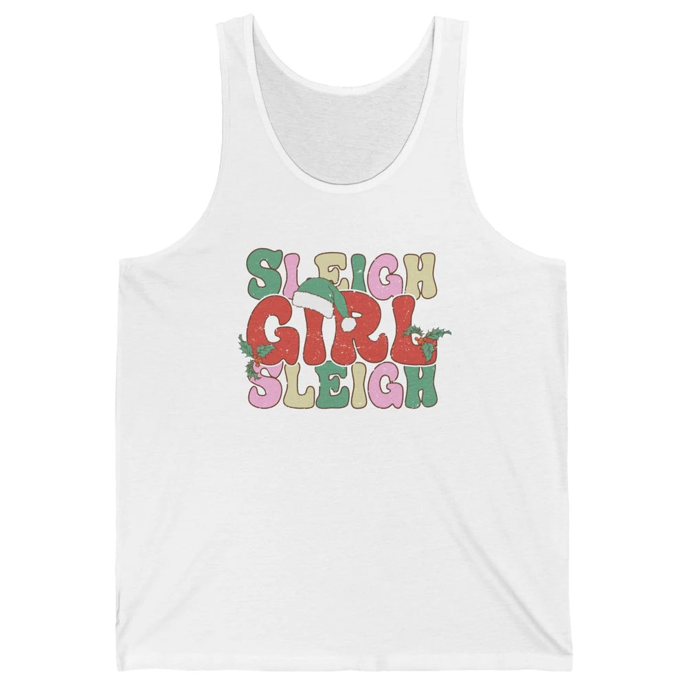 Retro Groovy Christmas Sleigh Girl Sleigh Santa Hat Winter Unisex Jersey Tank