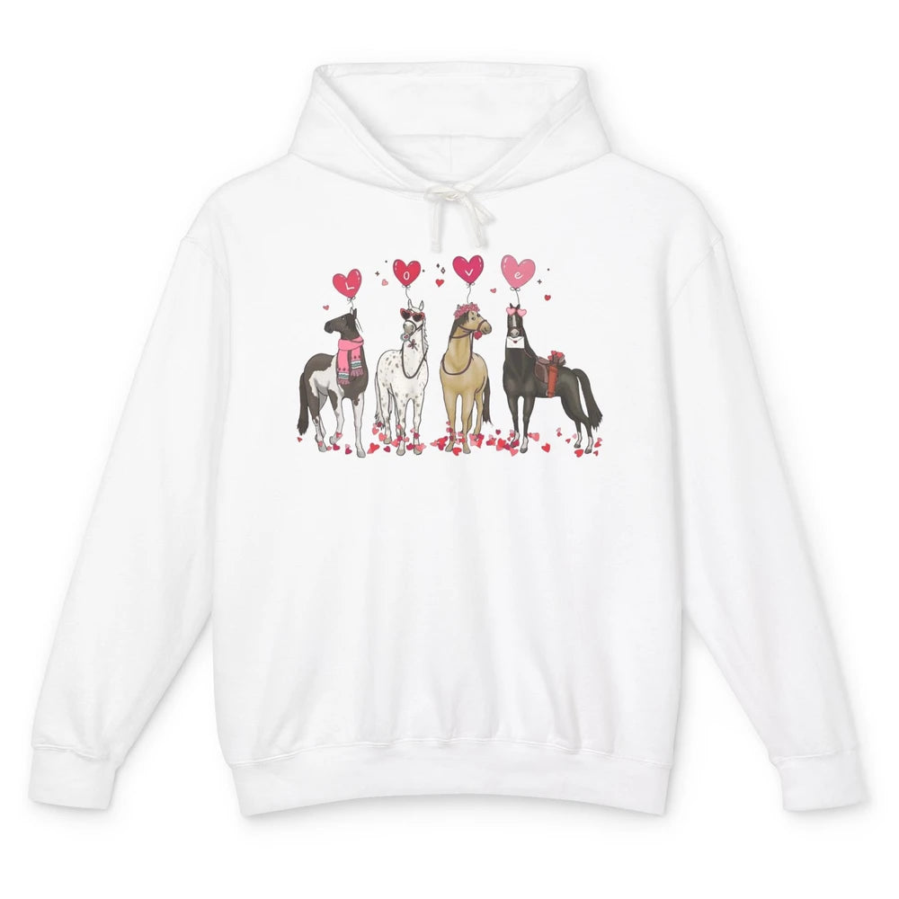 Cute Horse Valentine's Day Horses Cowgirl Rodeo Howdy Western Country Heart Love Balloon Unisex Lightweight Hoodie