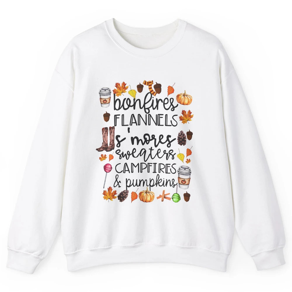 Fall Stuff Pumpkins Falling Leaves Campfire Halloween Autumn Unisex Crewneck Sweatshirt