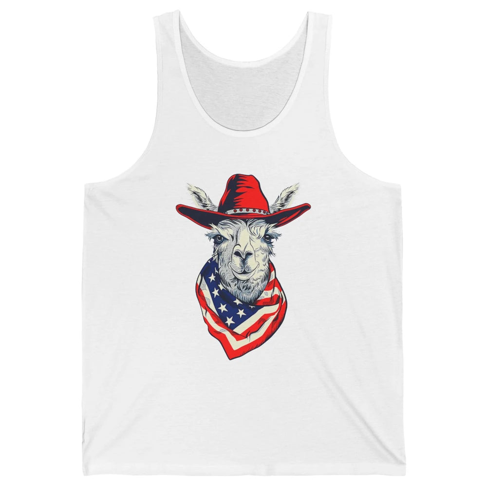 Funny Alpaca Cowboy Western Country Llama Rodeo USA Flag Retro Howdy Unisex Jersey Tank