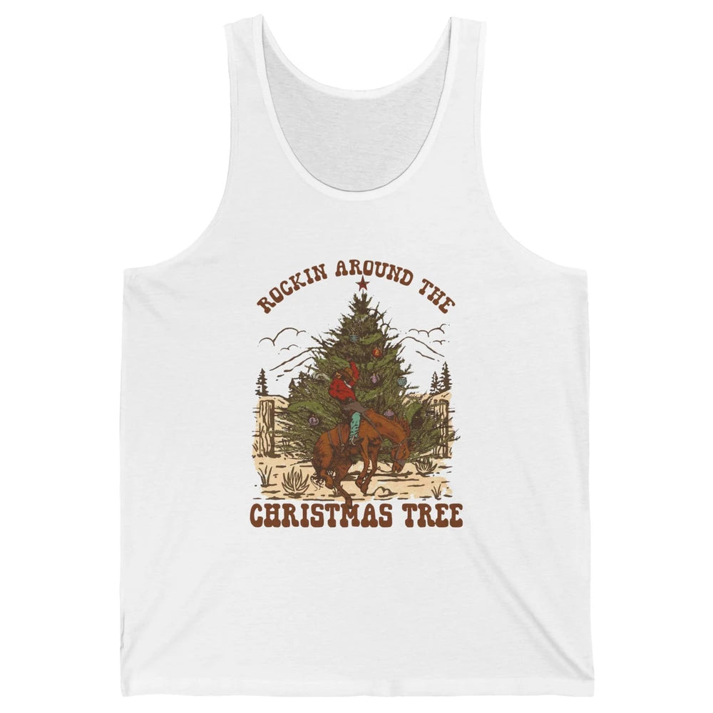 Funny Cowboy Horsing Rocking Around Christmas Tree Western Unisex Jersey Tank
