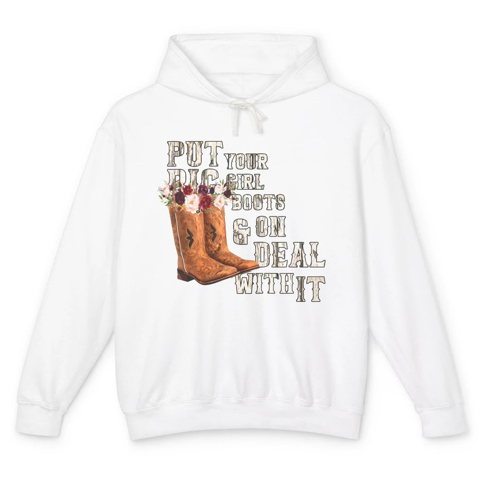 Retro Floral Put Cowgirl Boots On Western Country Cowboy Unisex Lightweight Hoodie