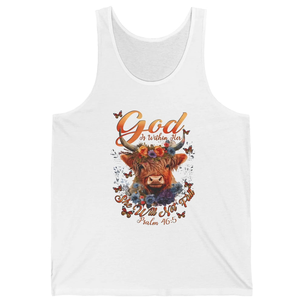 Christian Highland Cow God Is Within Her Bible Religious Unisex Jersey Tank