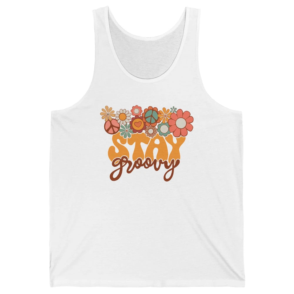 Retro Sunflower Hippie Stay Groovy Positive Mind Happy Life Unisex Jersey Tank