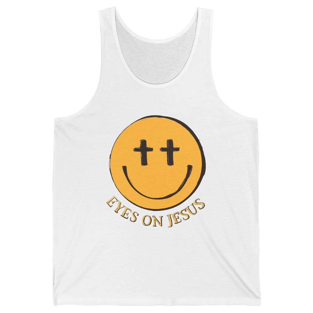 Retro Smiling Face Eyes On Jesus Christian Faith Religious Unisex Jersey Tank