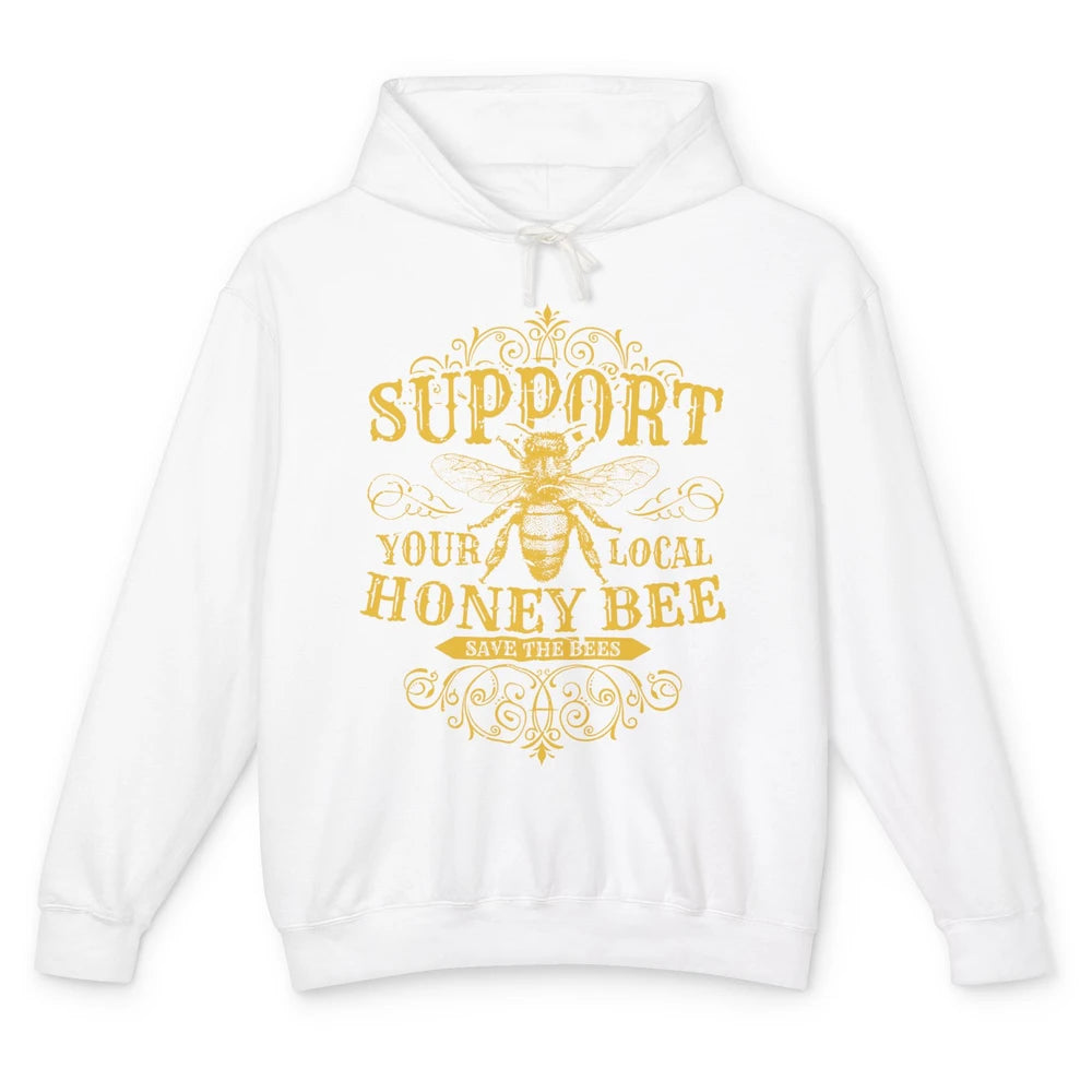 Vintage Beekeeper Support Your Local Honeybee Save The Bees Unisex Lightweight Hoodie