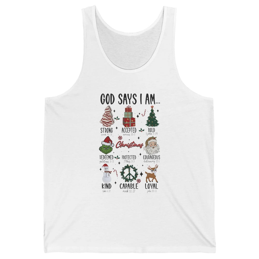 Retro Christmas God Says I Am Bible Verse Religious Boy Girl Unisex Jersey Tank