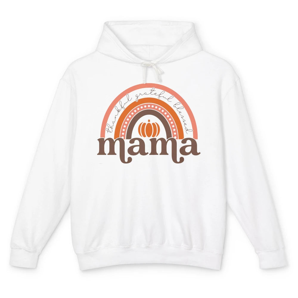 Pumpkin Rainbow Thankful Grateful Blessed Mama Thanksgiving Unisex Lightweight Hoodie