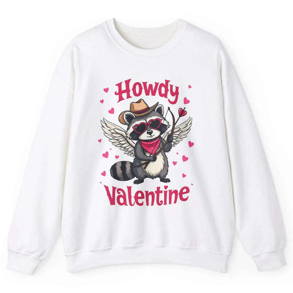 Howdy Valentine Cowboy Hat Cupid Raccoon Funny Opossum Love Heart Cute Western Possum Rodeo Unisex Crewneck Sweatshirt