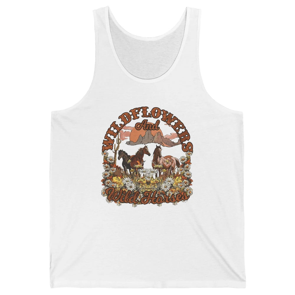 Retro Floral Desert Wildflowers Wild Horses Western Country Unisex Jersey Tank