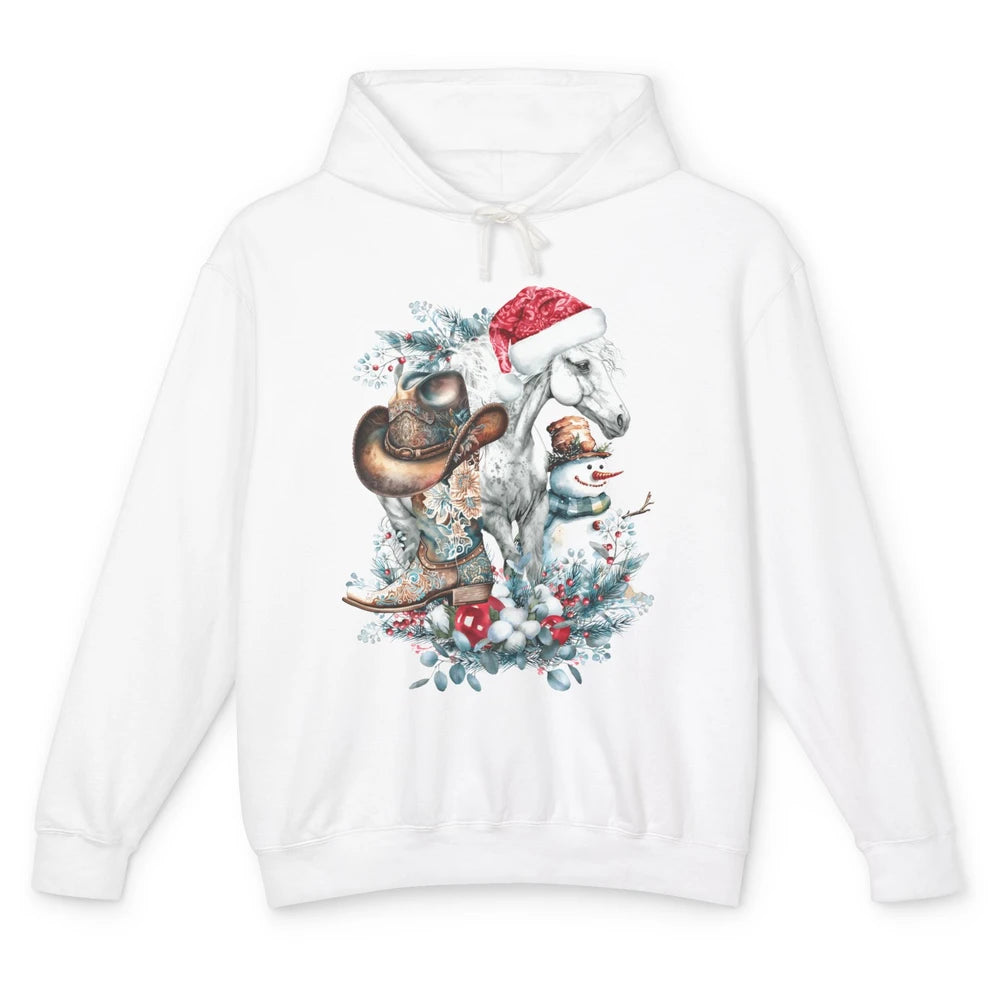 Merry Christmas Horse Howdy Cowboy Hat Boots Xmas Snowman Unisex Lightweight Hoodie