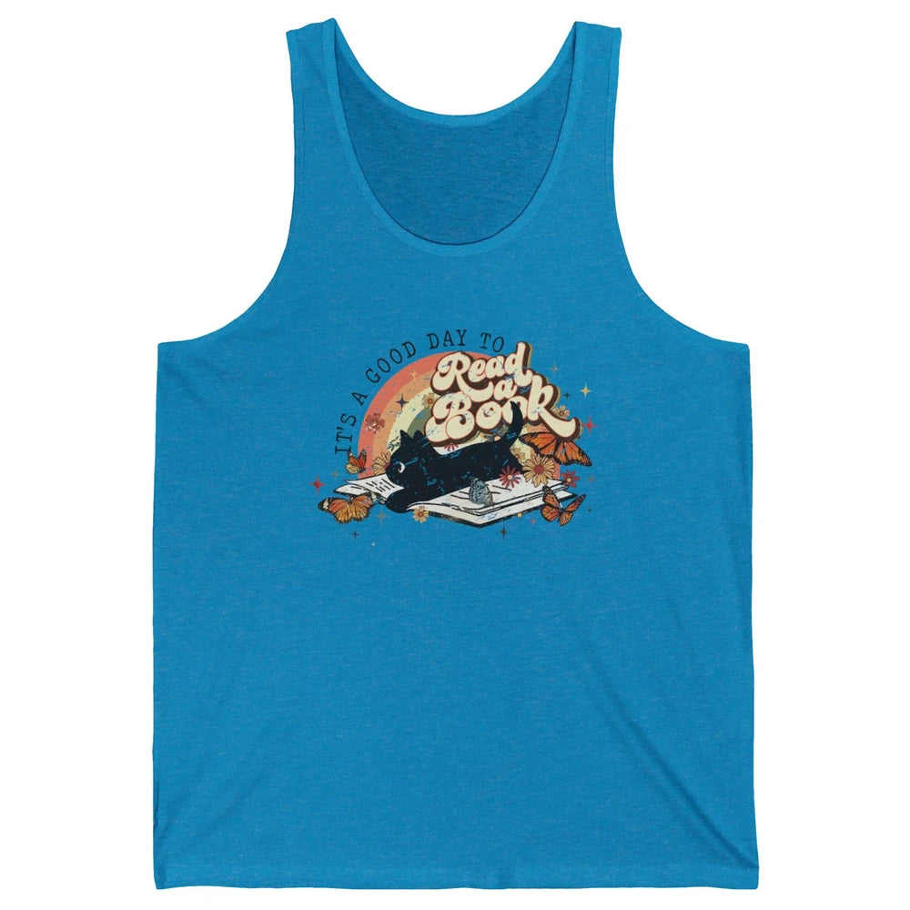 Retro Vintage Black Cat Its A Good Day To Read A Book Reader Unisex Jersey Tank