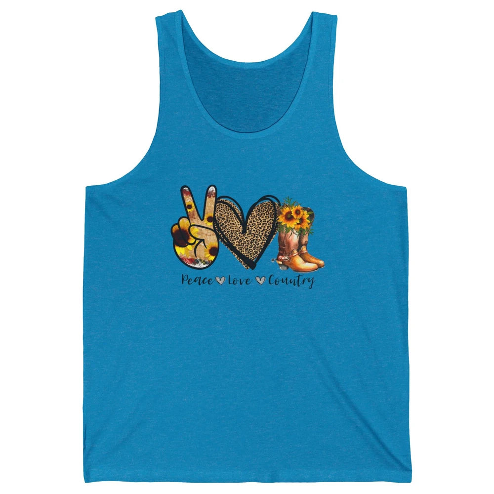 Retro Sunflower Peace Love Country Cowgirl Midwest Girl Boot Unisex Jersey Tank