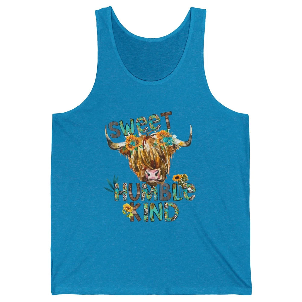 Highland Cow Sunflower Sweet Humble Kind Western Country Unisex Jersey Tank