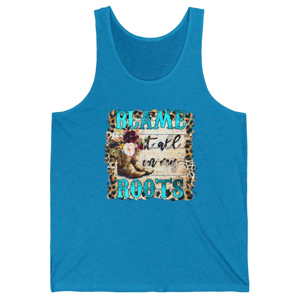 Retro Leopard Cowboy Boots Blame It On My Roots Western Girl Unisex Jersey Tank