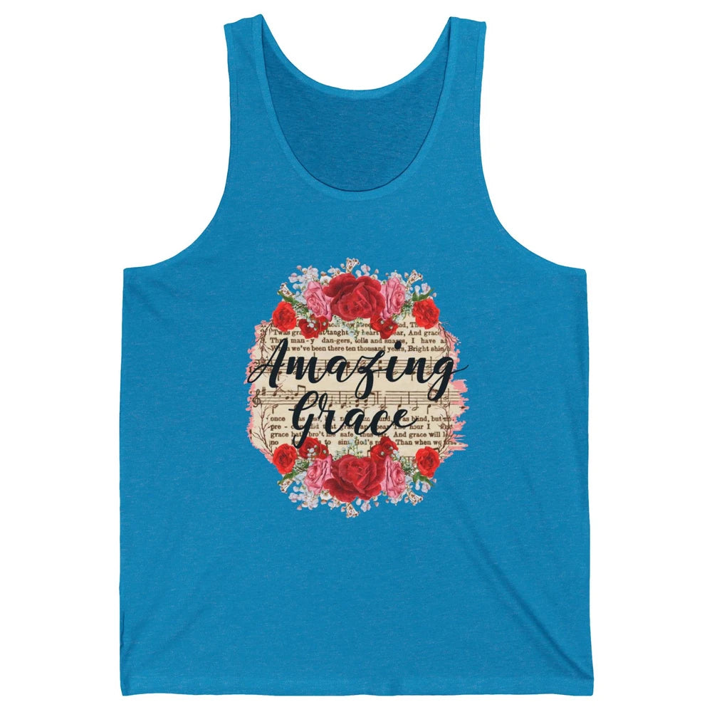 Floral Amazing Grace Jesus Lovers Christian Religious Gift Unisex Jersey Tank
