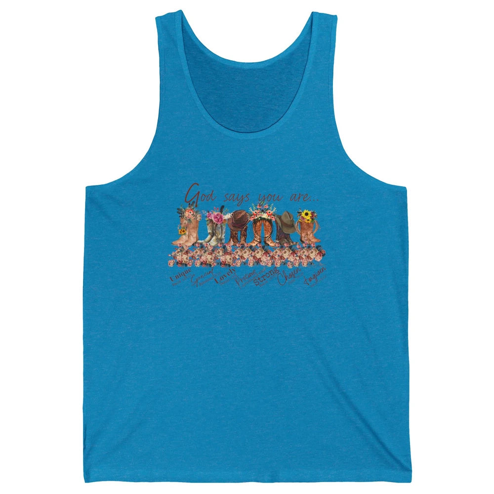 Retro Western Cowgirl Boots God Say You Are Cowboy Christian Unisex Jersey Tank