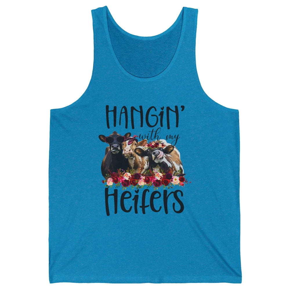 Funny Floral Heifer Hanging With My Heifer Cow Castle Farmer Unisex Jersey Tank