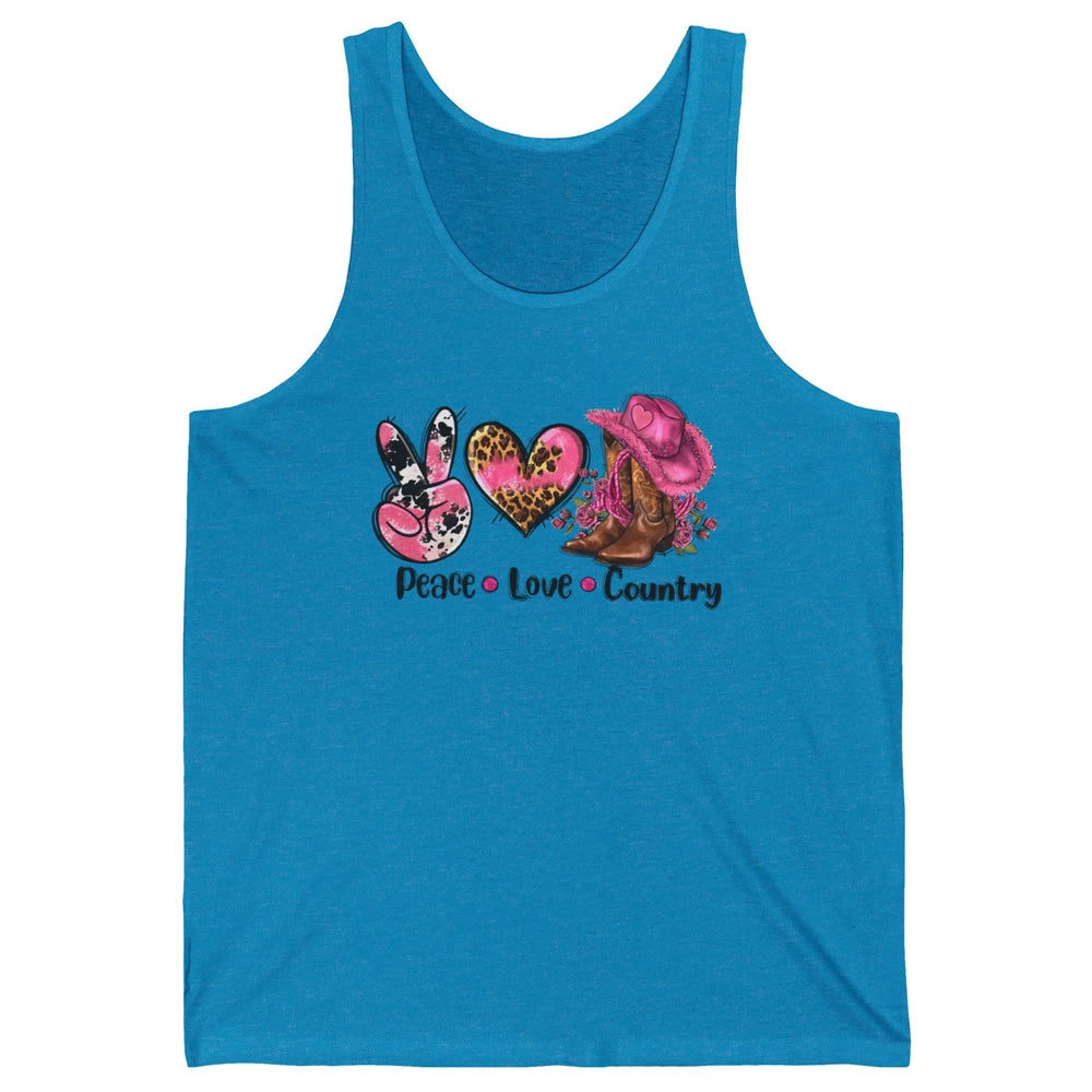 Retro Cowgirl Boots Hat Peace Love Country Western Country Unisex Jersey Tank