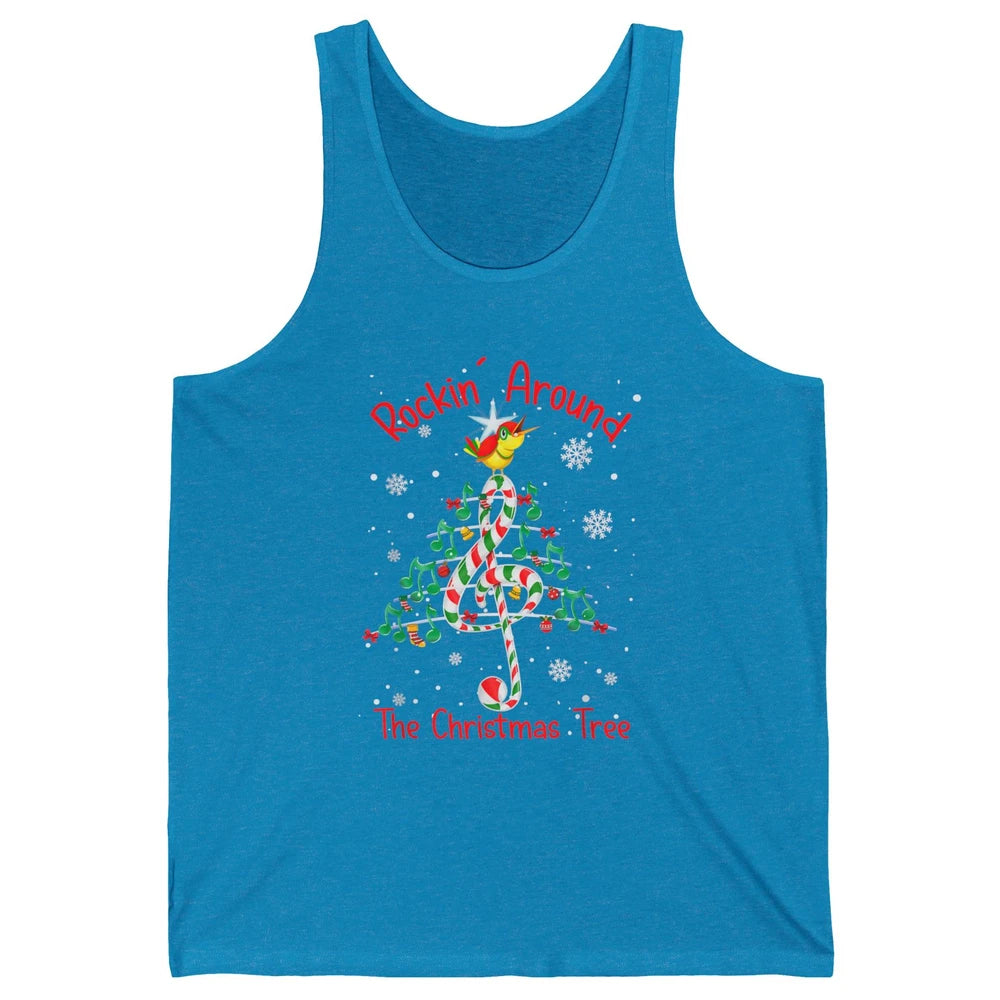 Rockin' Around The Christmas Tree Xmas Music Note Snow Retro Unisex Jersey Tank