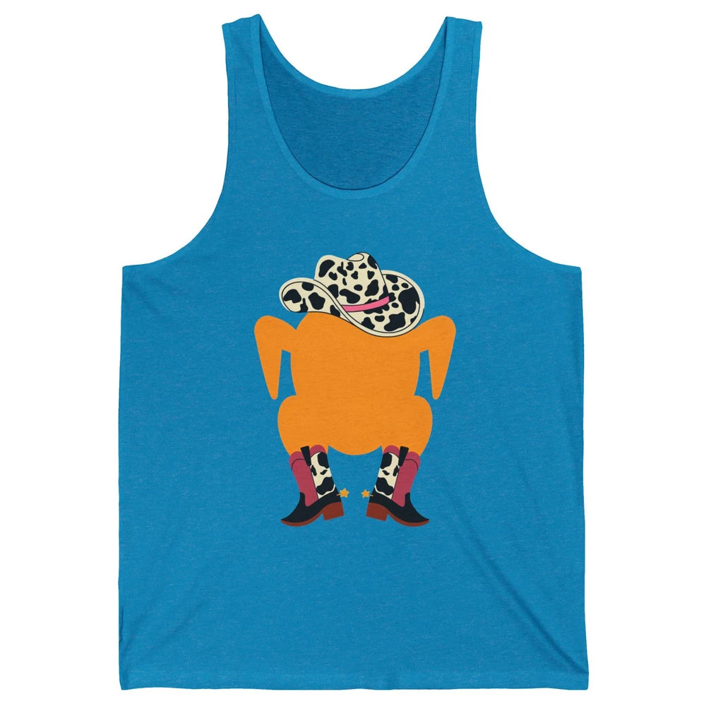 Funny Turkey Cowboy Boots Western Country Thanksgiving Day Unisex Jersey Tank