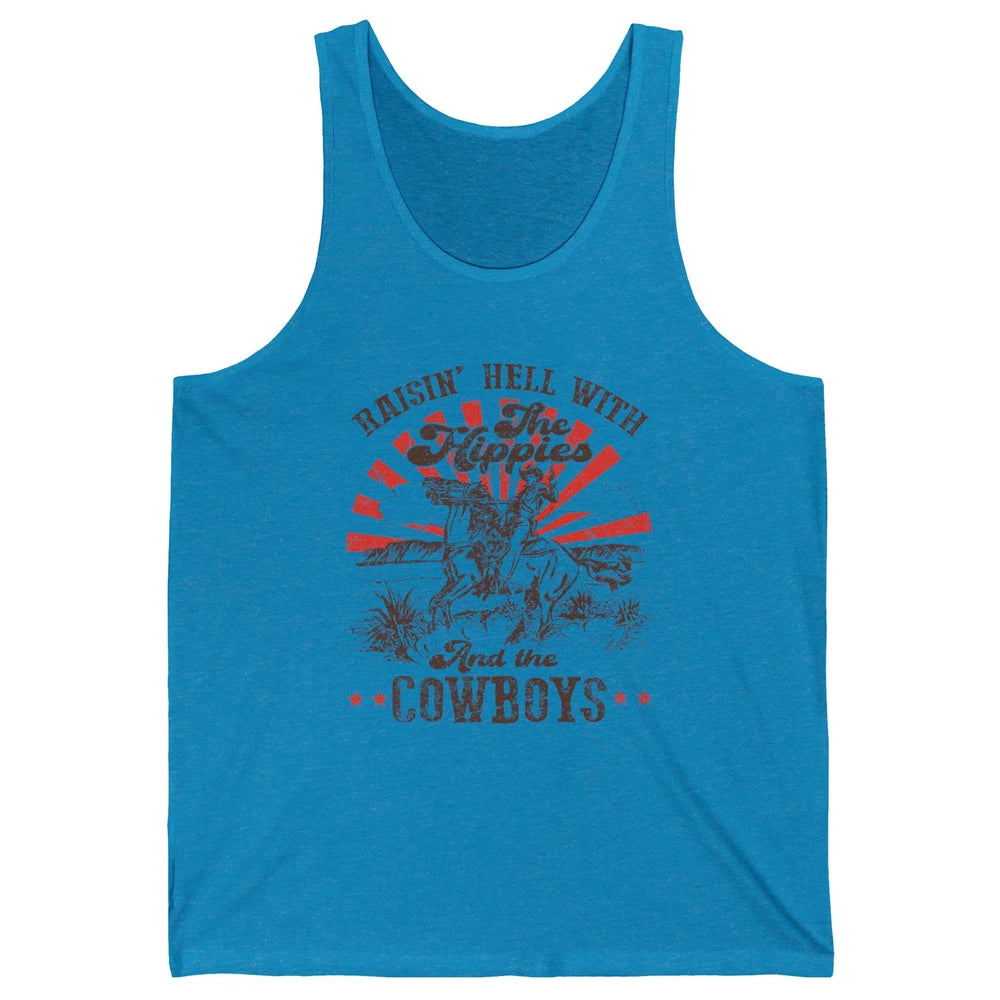 Retro Cowboy Raising Hell With Hippies And Cowboy Western Unisex Jersey Tank