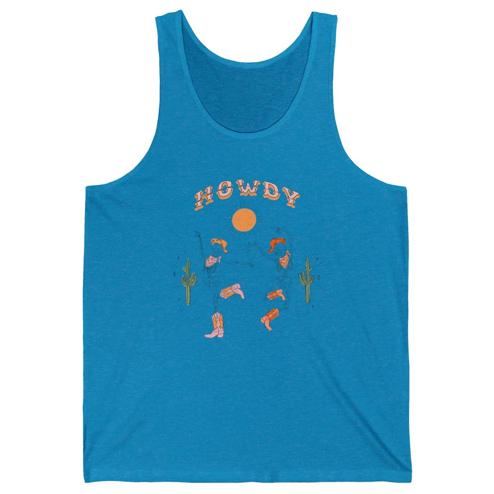 Retro Desert Skeleton Dancing Cowboy Boots Hat Howdy Western Unisex Jersey Tank