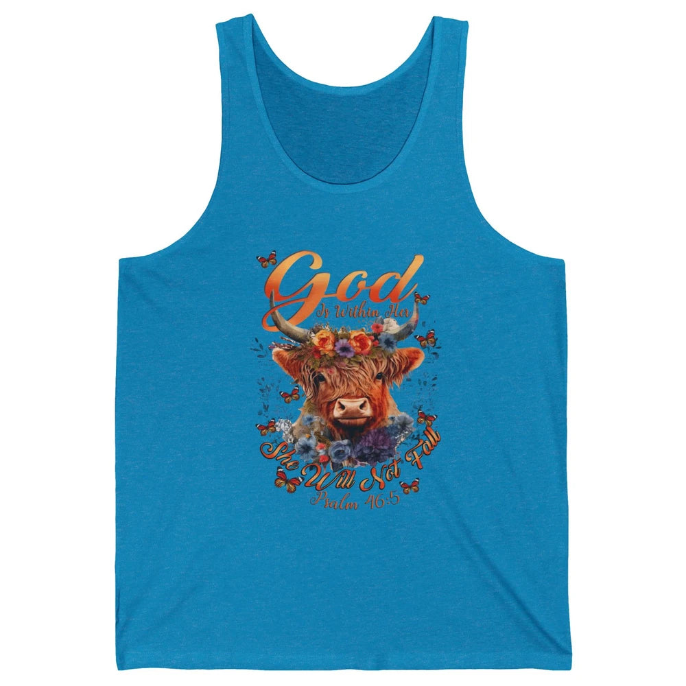 Christian Highland Cow God Is Within Her Bible Religious Unisex Jersey Tank