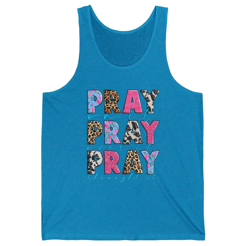 Floral Jesus Cross Pray On It Over It Christian Religious Unisex Jersey Tank