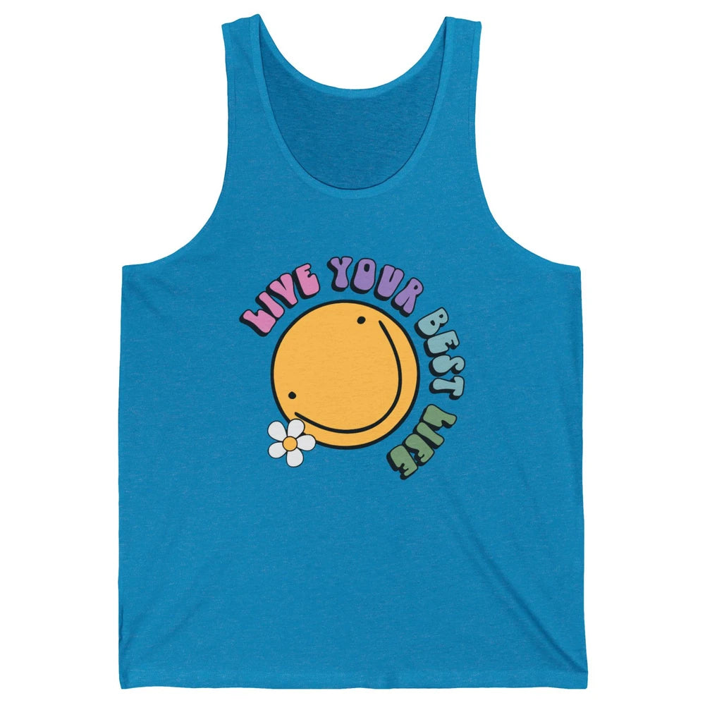 Retro Groovy Smile Face Live Your Best Life Motivational Unisex Jersey Tank