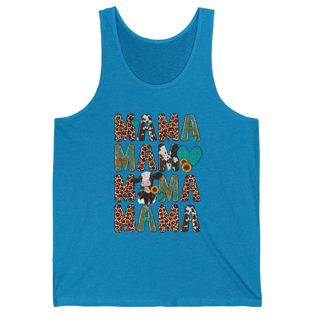 Leopard Sunflower Heifer Cow Mama Western Country Cattle Mom Unisex Jersey Tank
