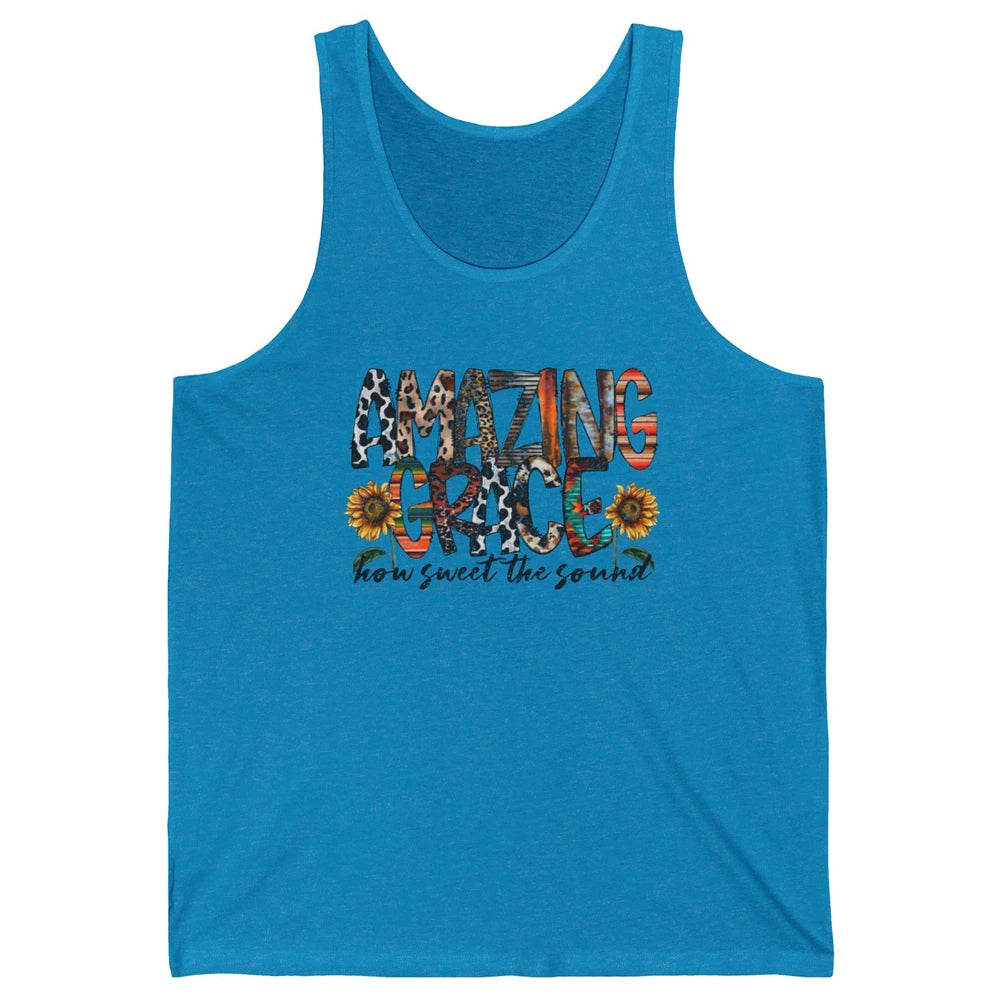 Leopard Amazing Grace How Sweet The Sound Christian Western Unisex Jersey Tank
