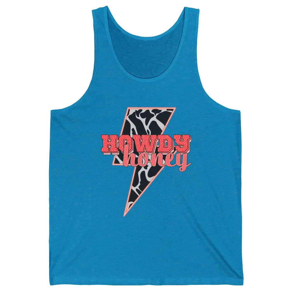 Desert Lightning Bolt Howdy Honey Cow Print Western Cowgirls Unisex Jersey Tank