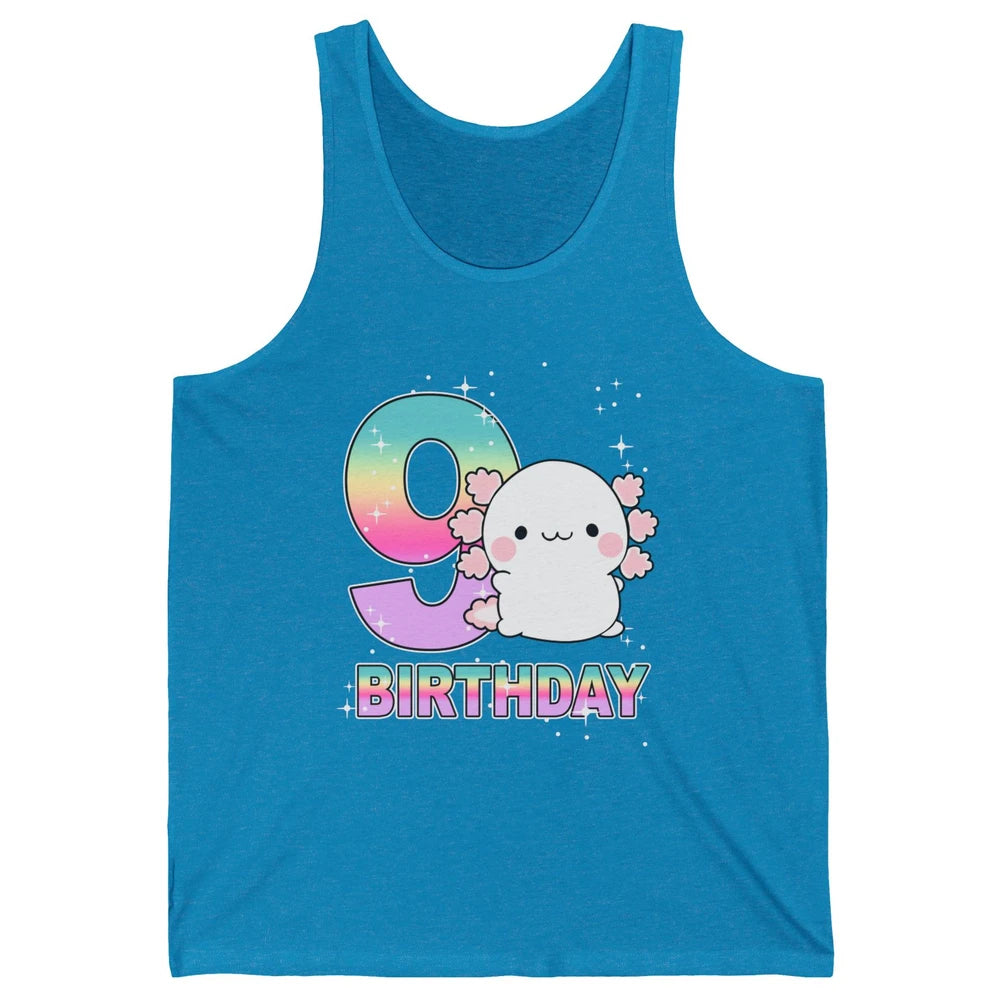 Cute Axolotl 9th Birthday Girl Boy 9 Years Old Birthday Gift Unisex Jersey Tank