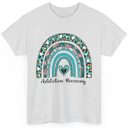 Addiction Recovery Awareness Rainbow Ribbon Blue Leopard Classic Unisex T-Shirt