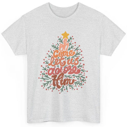 Retro Christmas Tree Oh Come Let Us Adore Him Groovy Xmas Classic Unisex T-Shirt