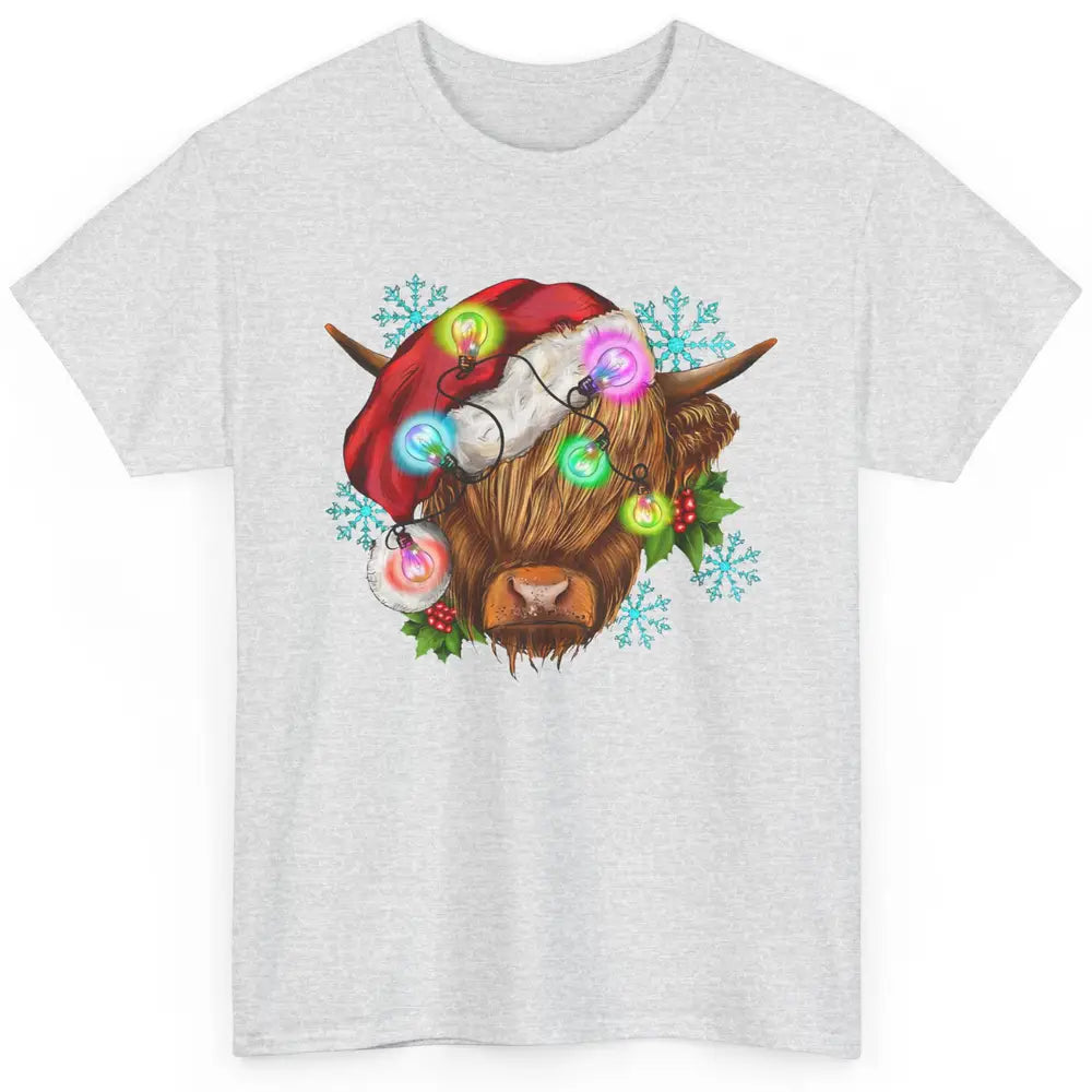 Christmas Highland Cow Xmas Light Western Christmas Cow Classic Unisex T-Shirt
