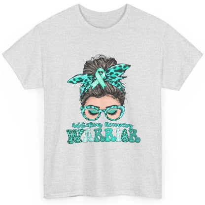 Addiction Recovery Awareness Warrior Leopard Messy Hair Bun Classic Unisex T-Shirt