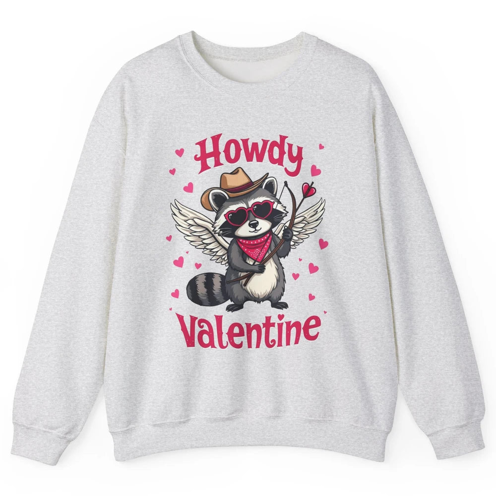 Howdy Valentine Cowboy Hat Cupid Raccoon Funny Opossum Love Heart Cute Western Possum Rodeo Unisex Crewneck Sweatshirt