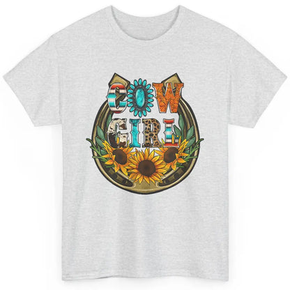 Western Country Sunflowers Retro Cowhide Serape Horseshoe Classic Unisex T-Shirt
