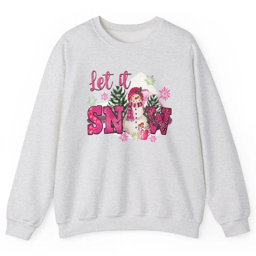 Retro Pink Christmas Snowman Let It Snow Winter Cozy Season Unisex Crewneck Sweatshirt