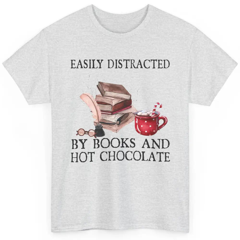 Retro Easily Distracted By Books And Hot Chocolate Christmas Classic Unisex T-Shirt